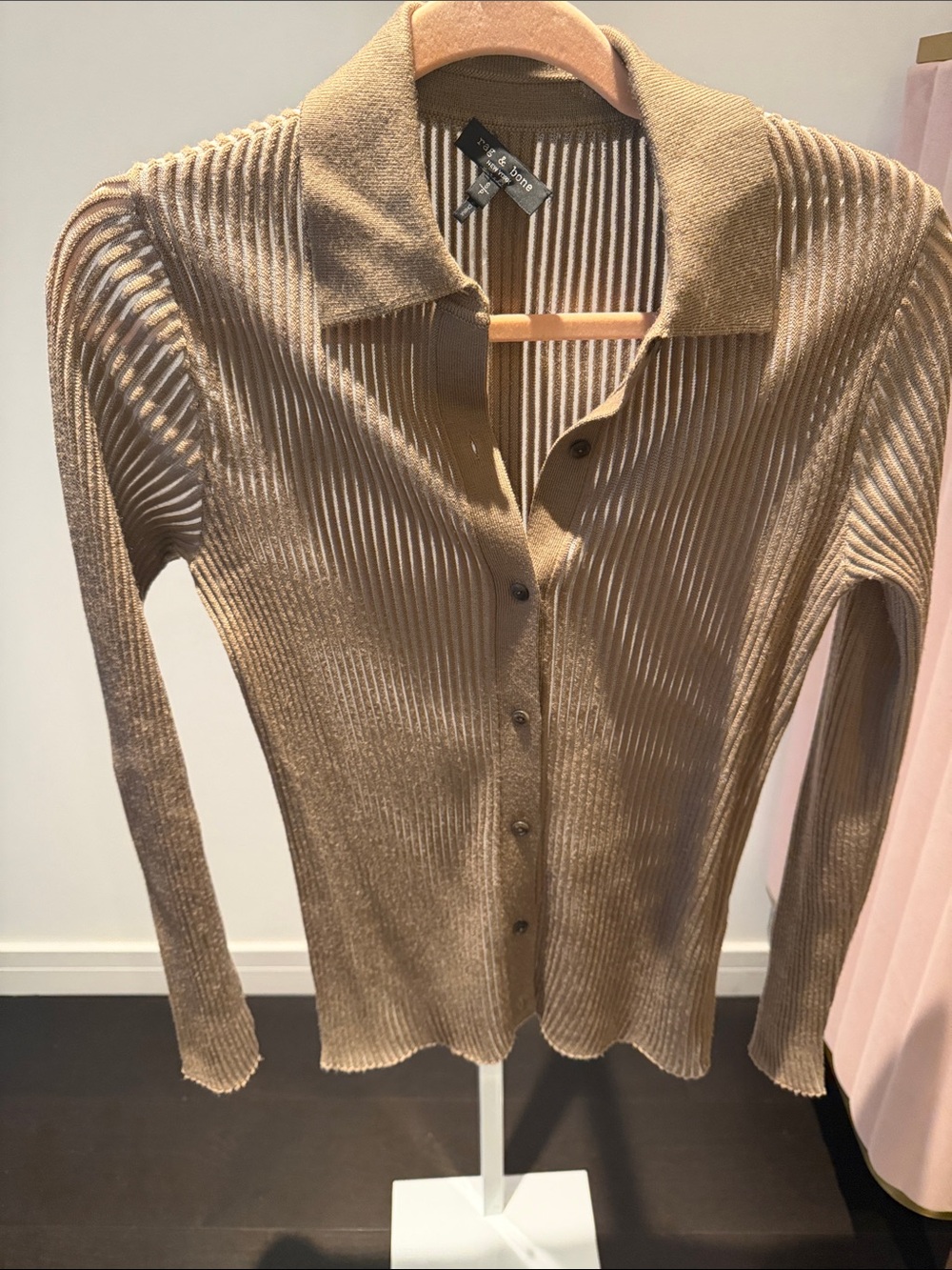 rag & bone Ribbed Button-Down Shirt in Camel